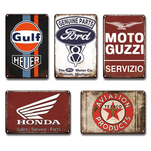 Vintage Gas Station and Motorcycle Sign Tins