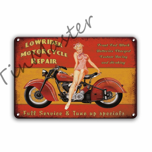 Vintage Gas Station and Motorcycle Sign Tins